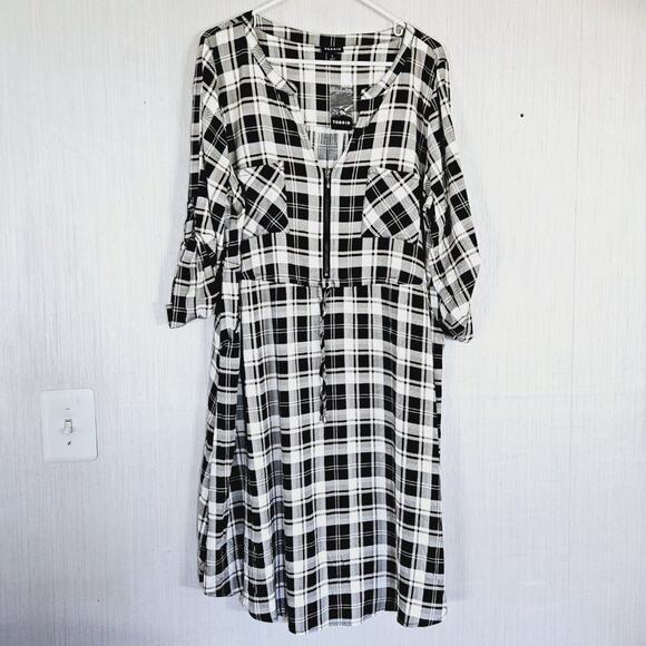 SALE Torrid Shirt Dress Plaid Zip Front Black Ivory Peach-Torrid size 1 1X - NWT - Picture 2 of 11